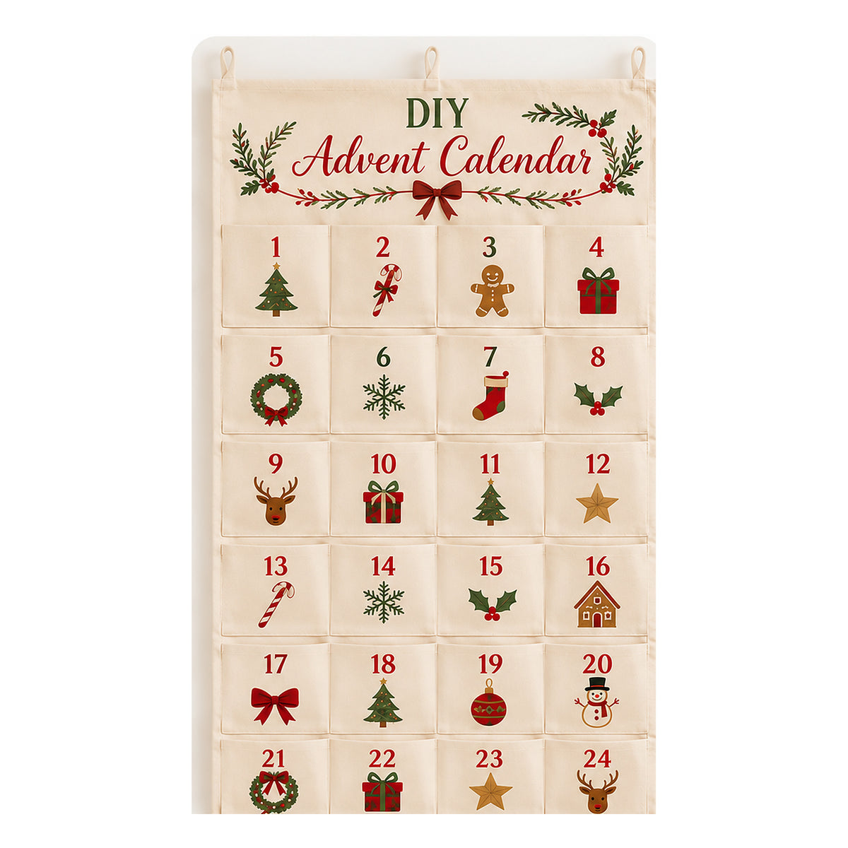 DIY Empty Christmas Advent Calendar | Cotton Canvas Wall Hanging Storage With 24 Pockets