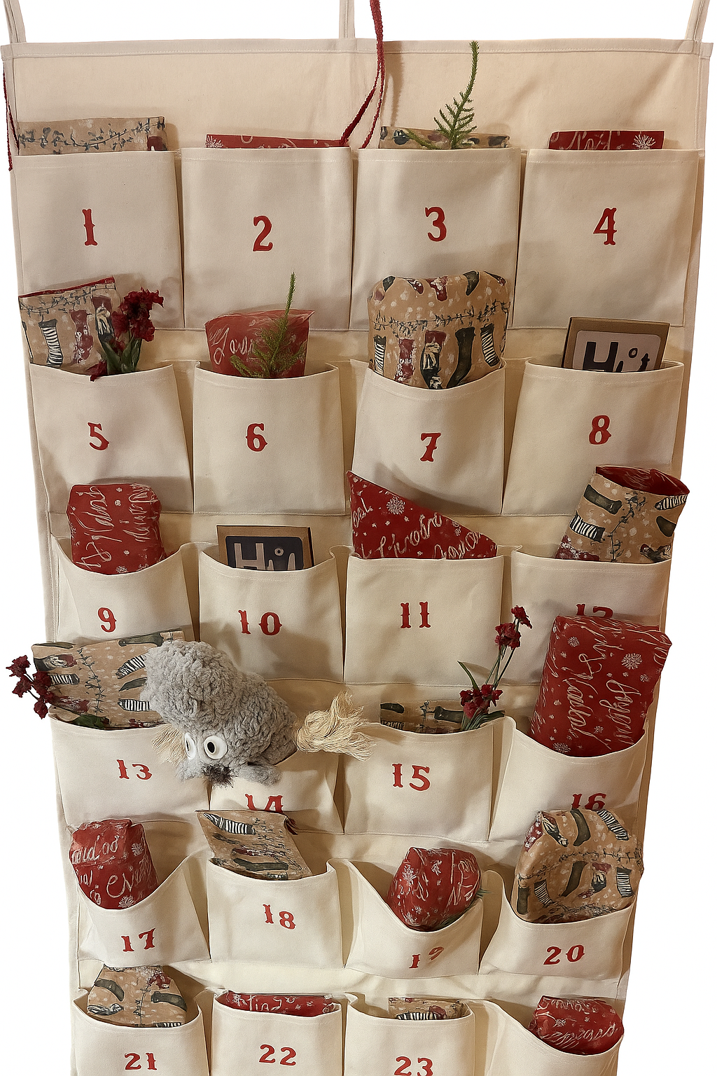 DIY Empty Christmas Advent Calendar | Cotton Canvas Wall Hanging Storage With 24 Pockets