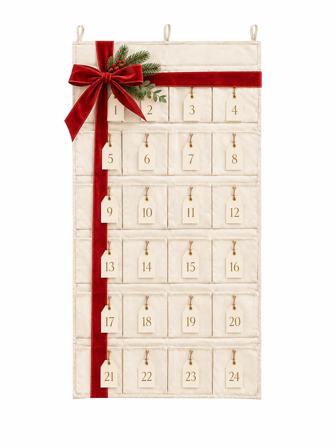 DIY Empty Christmas Advent Calendar | Cotton Canvas Wall Hanging Storage With 24 Pockets