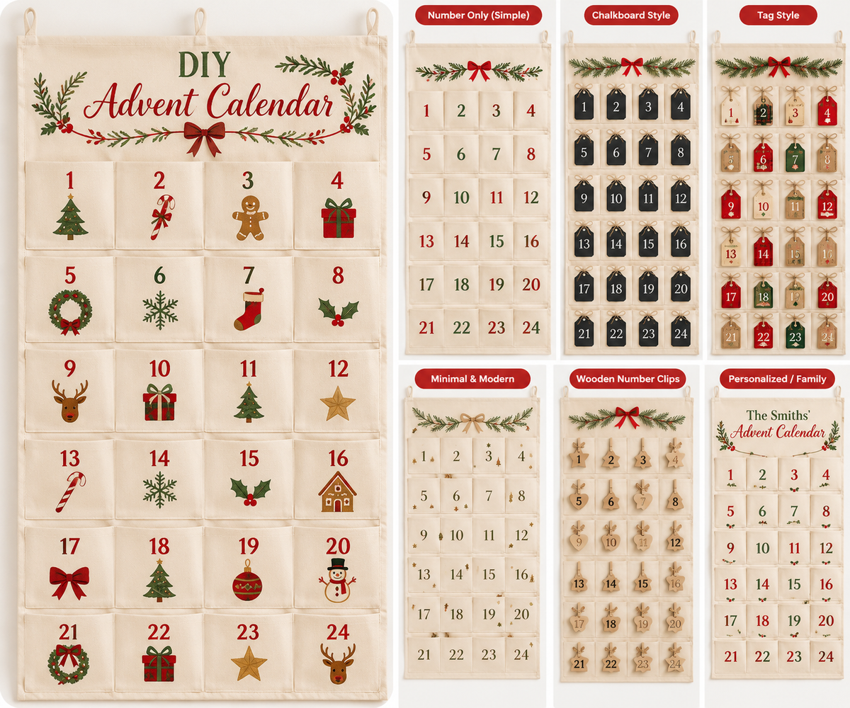 DIY Empty Christmas Advent Calendar | Cotton Canvas Wall Hanging Storage With 24 Pockets