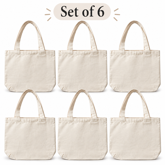 Set of 6 Natural 100% Cotton Tote Bags