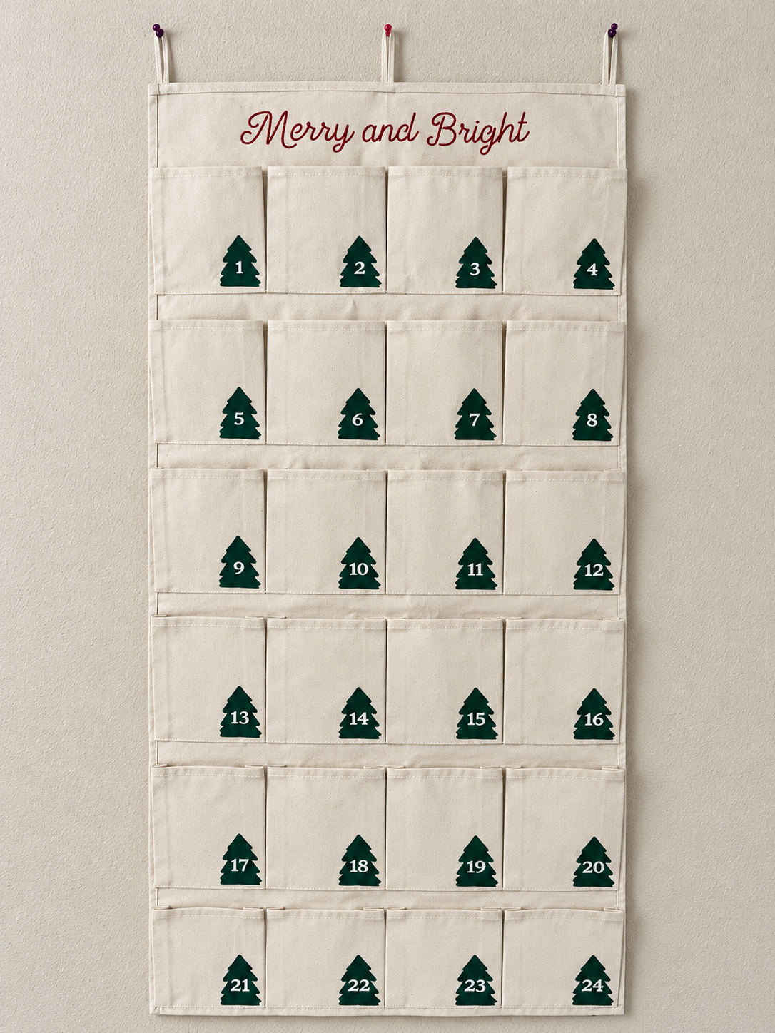 DIY Empty Christmas Advent Calendar | Cotton Canvas Wall Hanging Storage With 24 Pockets